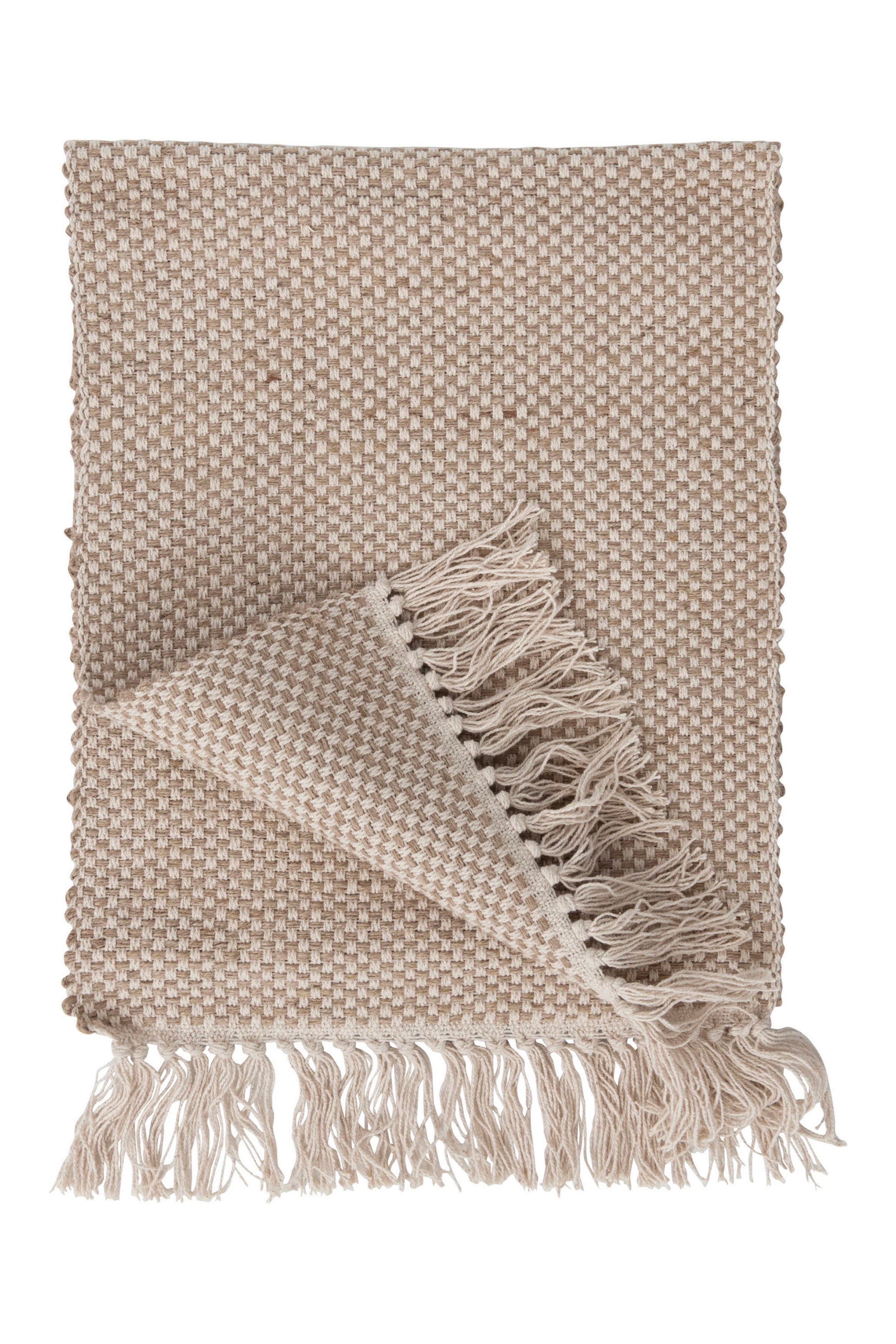 WOVEN JUTE AND COTTON TABLE RUNNER W/ FRINGE