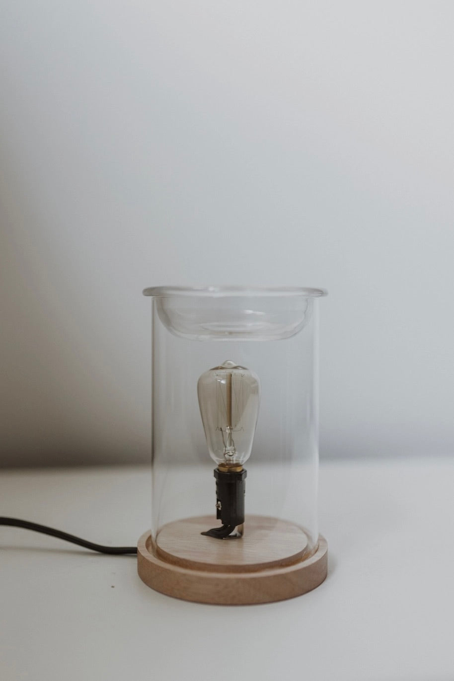 WAX WARMER - WOOD + GLASS W/ EDISON BULB