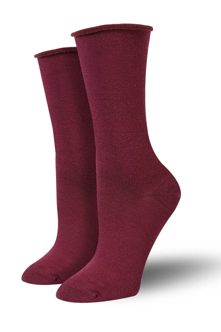 BAMBUKAS - MAROON SWOON WOMEN'S ROLL TOP SOCKS