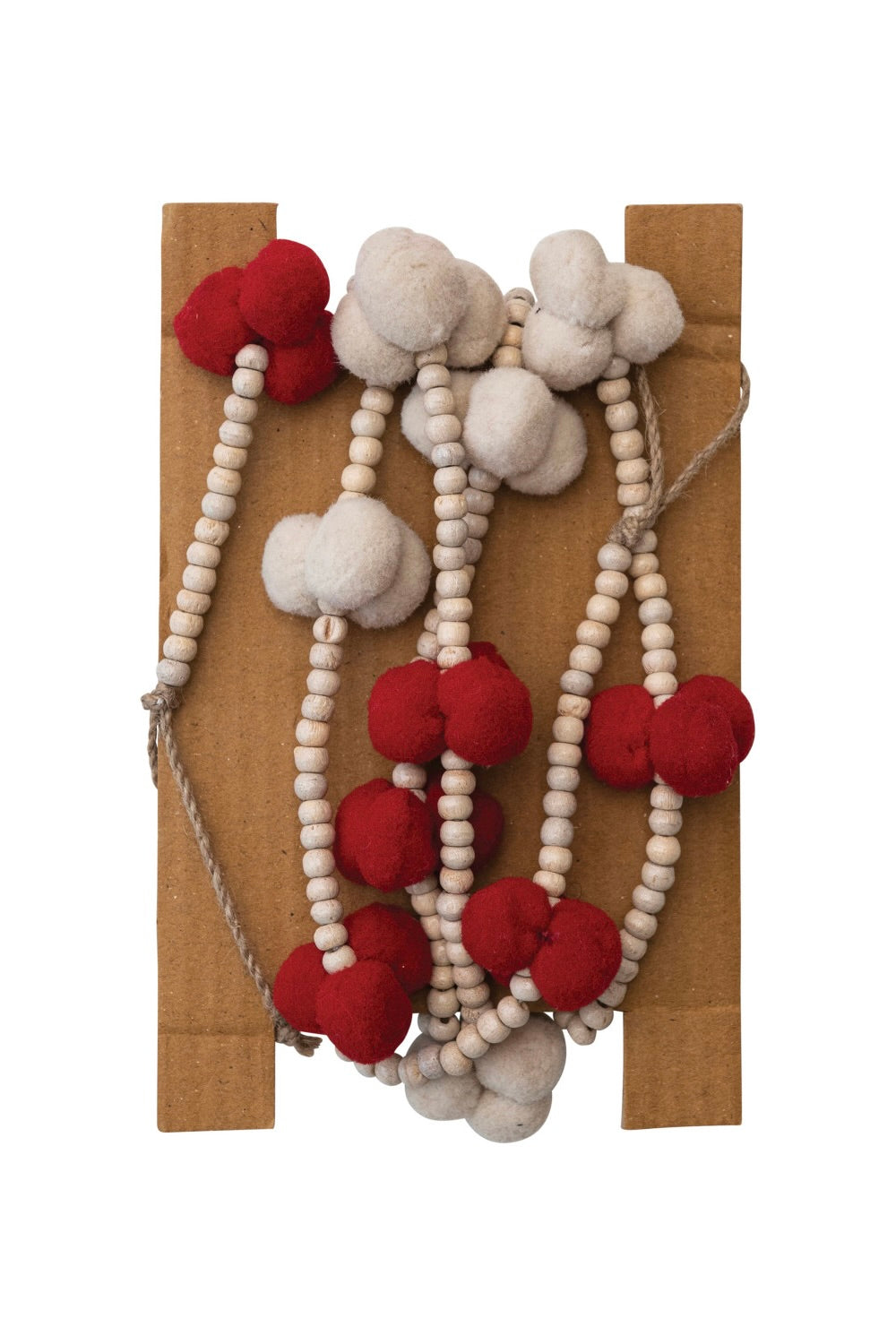 WOOD BEAD GARLAND W/ POM POMS