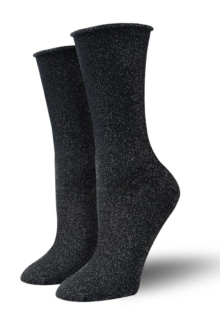 BAMBUKAS - SLIVER STARDUST WOMEN'S SPARKLY ROLL TOP SOCKS