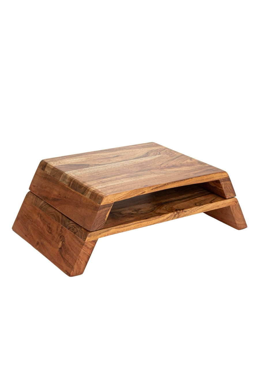 ACACIA WOOD NESTING PEDESTALS - SET OF 2