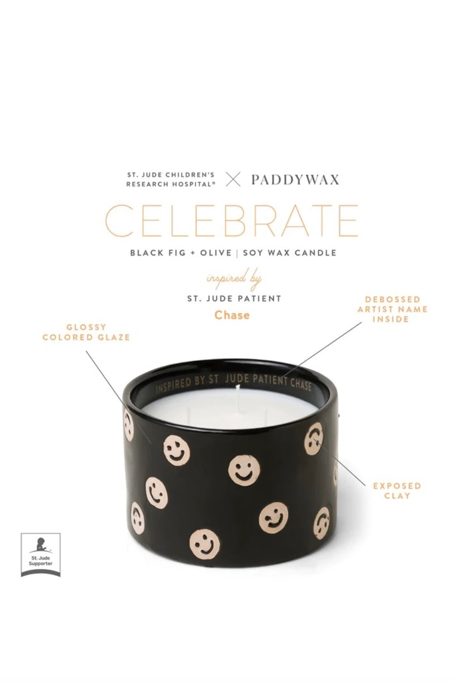 PADDYWAX - ST. JUDE GIVEBACK "CELEBRATE" CANDLE - BLACK FIG + OLIVE - 11OZ