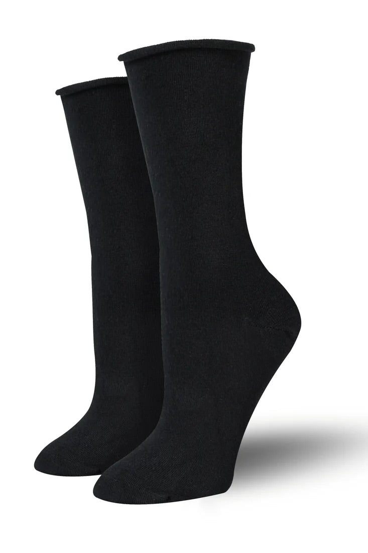 BAMBUKAS - BLACK WOMEN'S ROLL TOP SOCKS