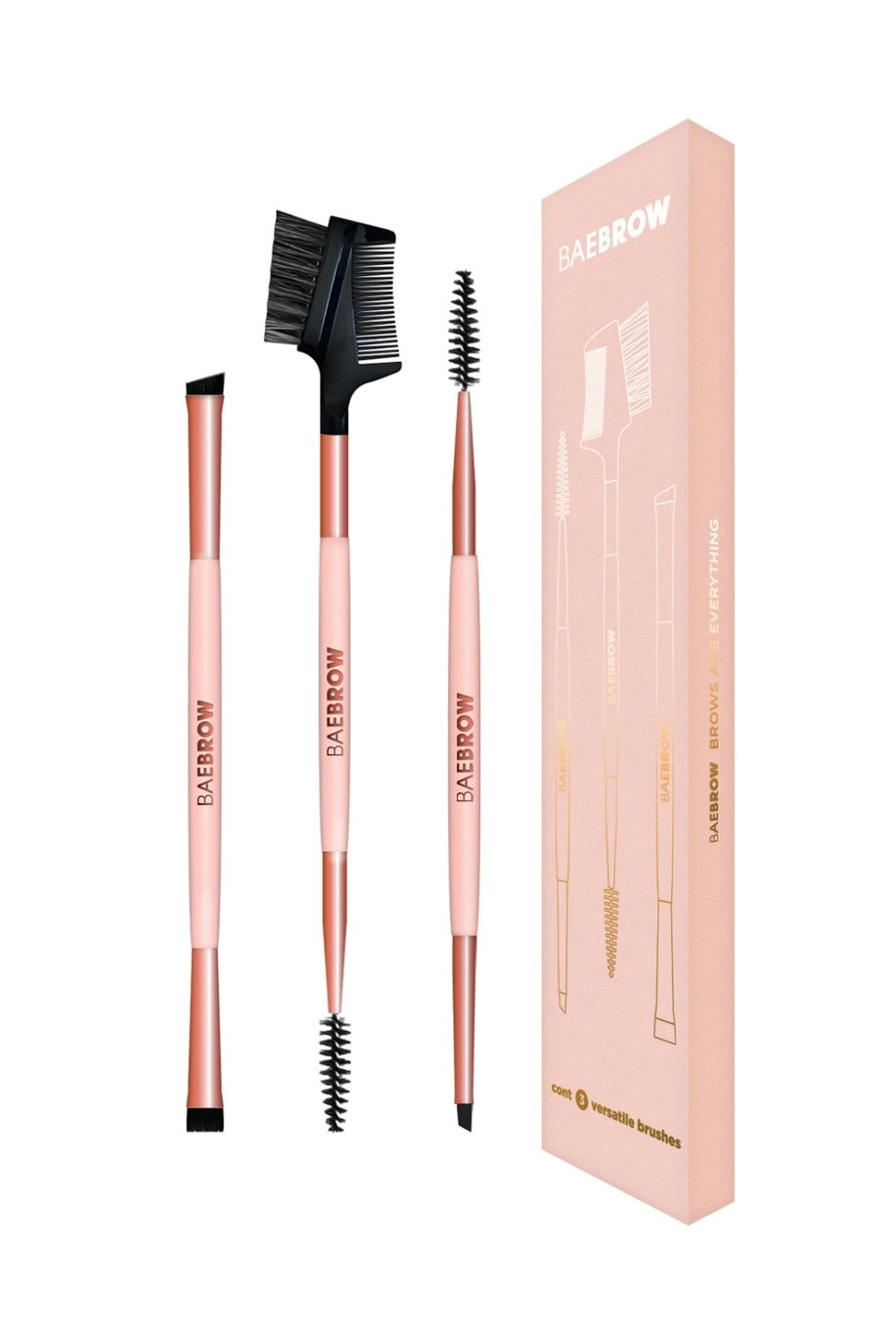 BAEBROW - BRUSH TRIO -ESSENTIAL BROW & LASH STYLING KIT - NUDE & ROSE GOLD