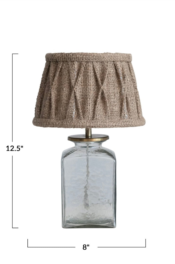 GLASS TABLE LAMP W/JUTE SHADE