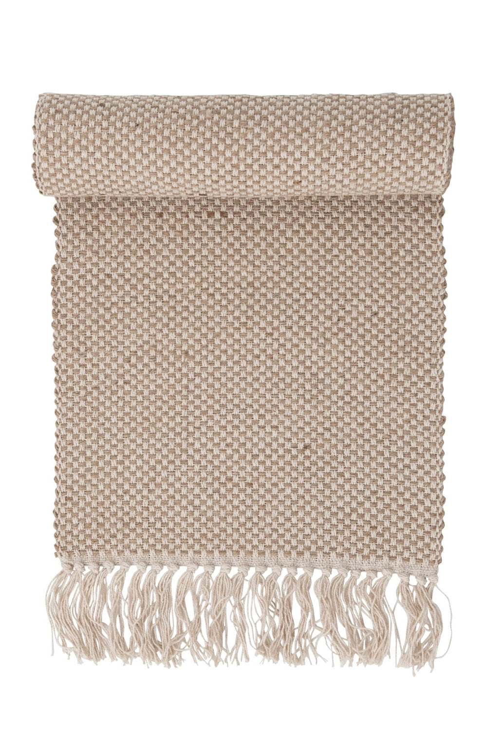 WOVEN JUTE AND COTTON TABLE RUNNER W/ FRINGE