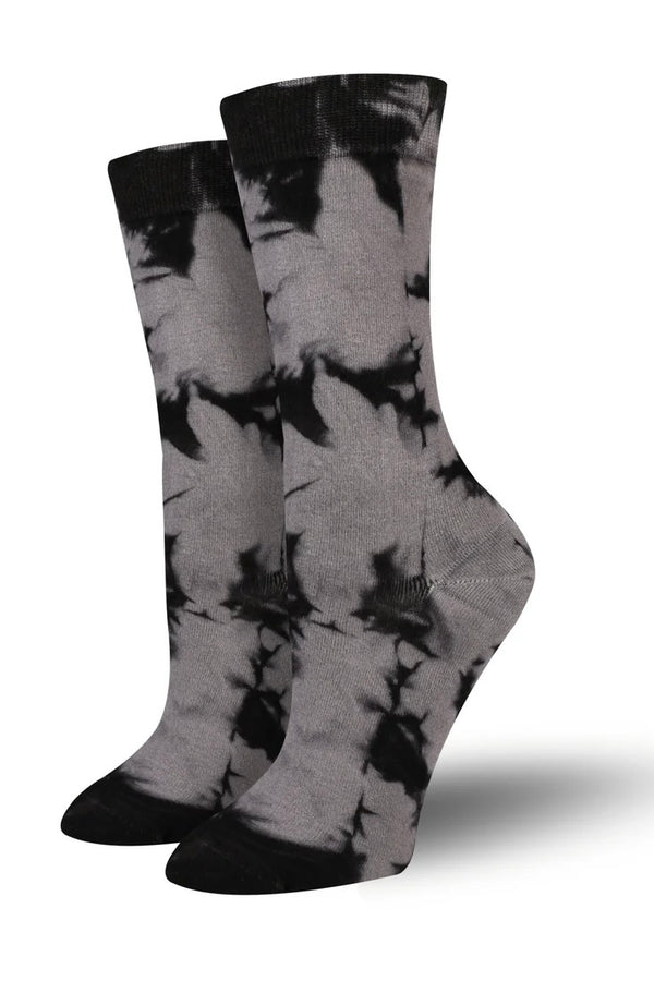 BAMBUKAS - BLACK AND GRAY UNISEX TIE DYE CREW SOCKS