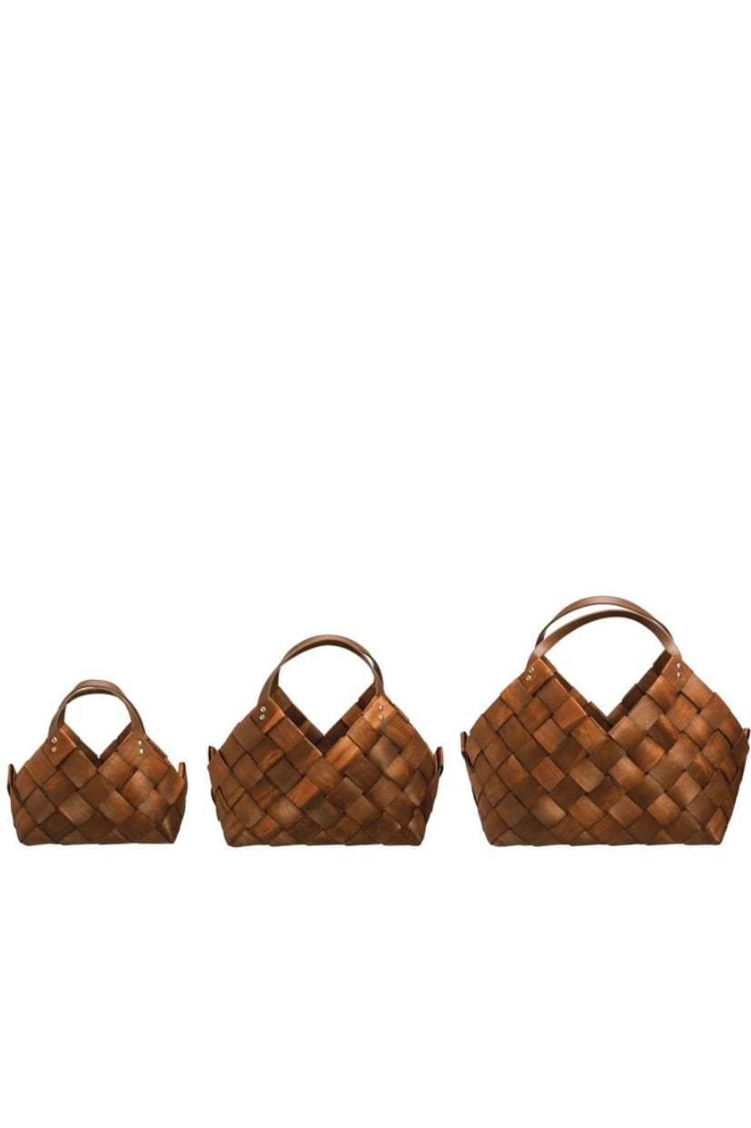 WOVEN WOOD NESTING BASKETS- SET OF 3