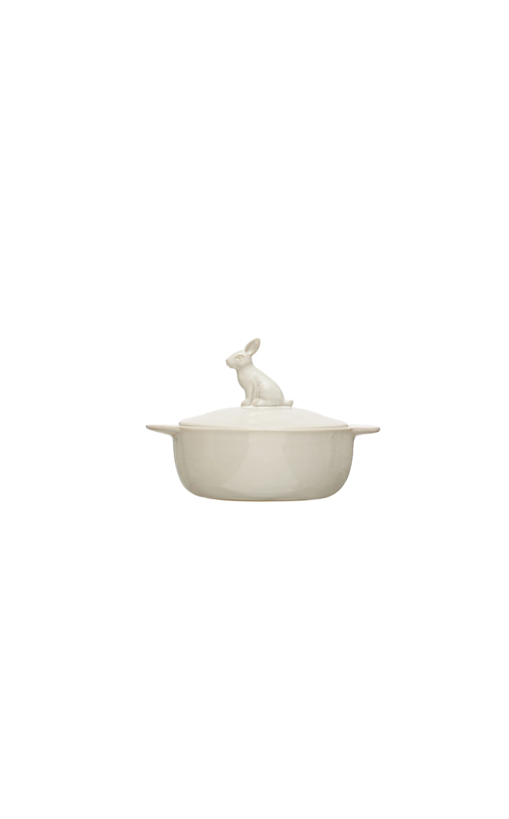 STONEWARE BAKER W/RABBIT FINIAL