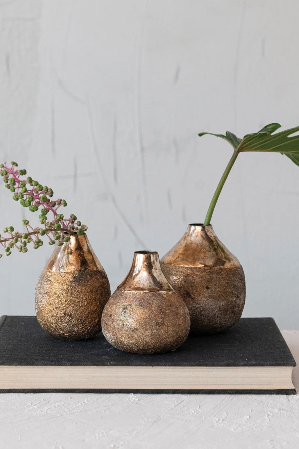 BURNT GOLD METAL VASES