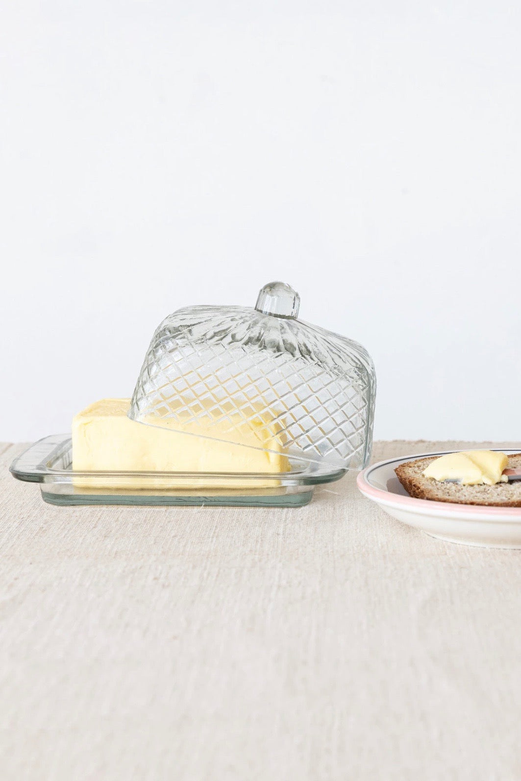 CUT RECYCLED GLASS BUTTER DISH