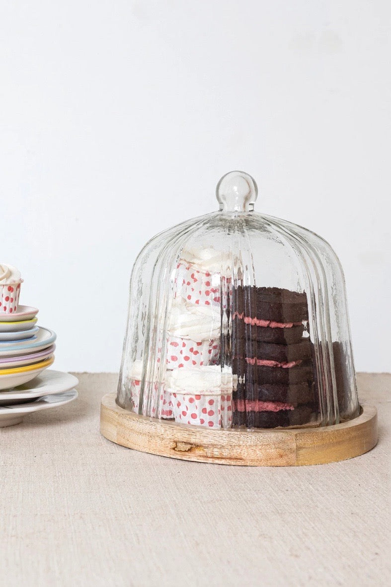 RECYCLED GLASS PLEATED CLOCHE W/ MANGO BASE