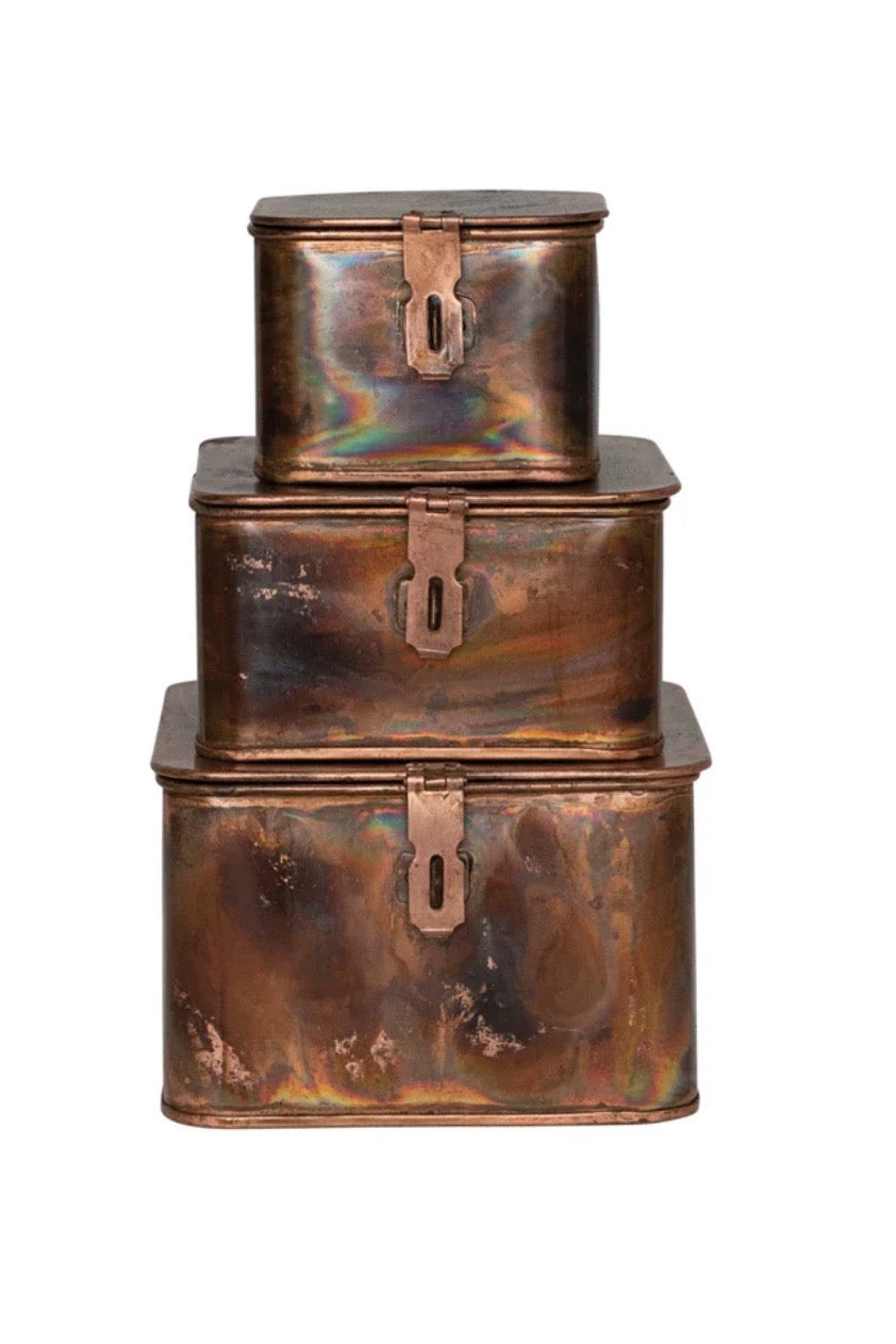 DECORATIVE COPPER FINISH BOXES - SET OF 3