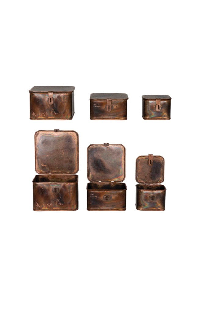 DECORATIVE COPPER FINISH BOXES - SET OF 3