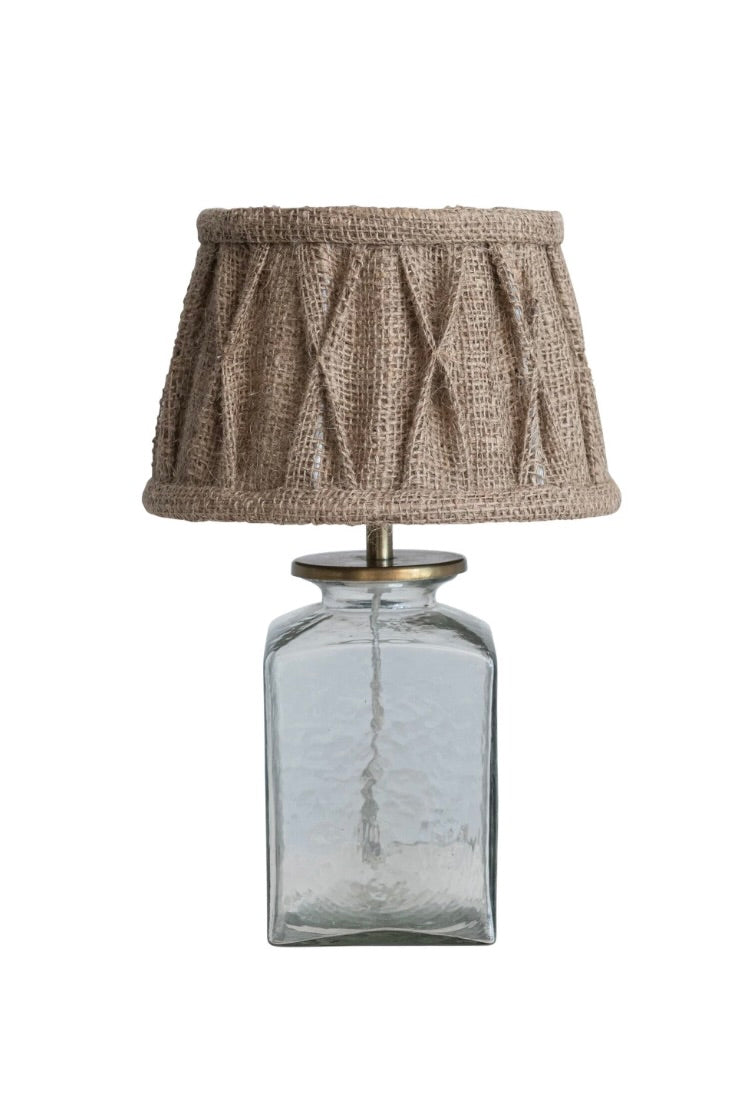 GLASS TABLE LAMP W/JUTE SHADE